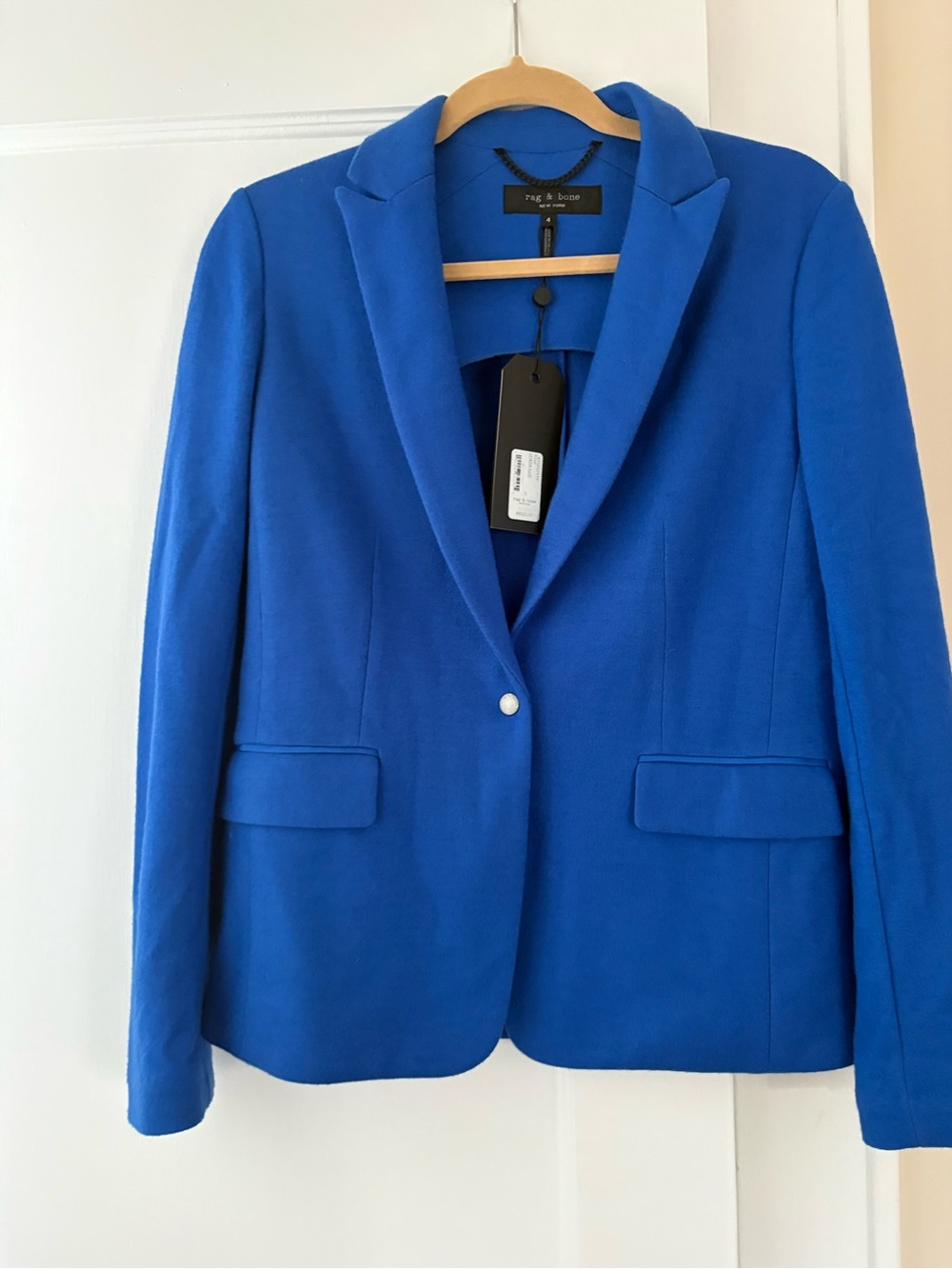 rag & bone Cobalt Blue Single-Button Blazer 100% wool